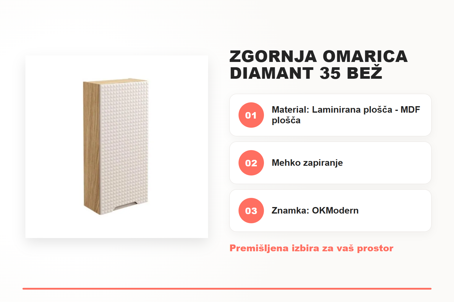 Zgornja omarica DIAMANT 35 bež – pregled ključnih lastnosti