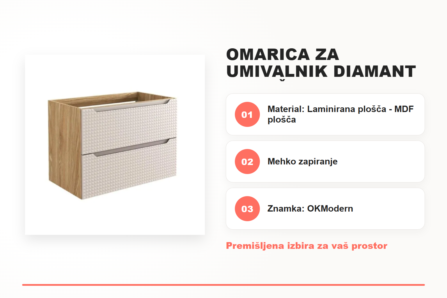 Omarica za umivalnik DIAMANT 80 bež – pregled ključnih lastnosti