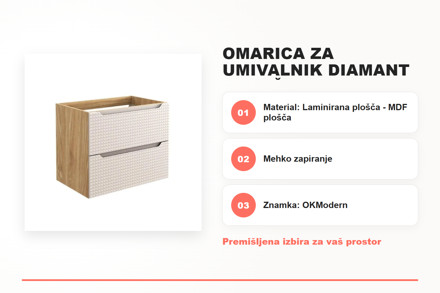 Omarica za umivalnik DIAMANT 70 bež – pregled ključnih lastnosti