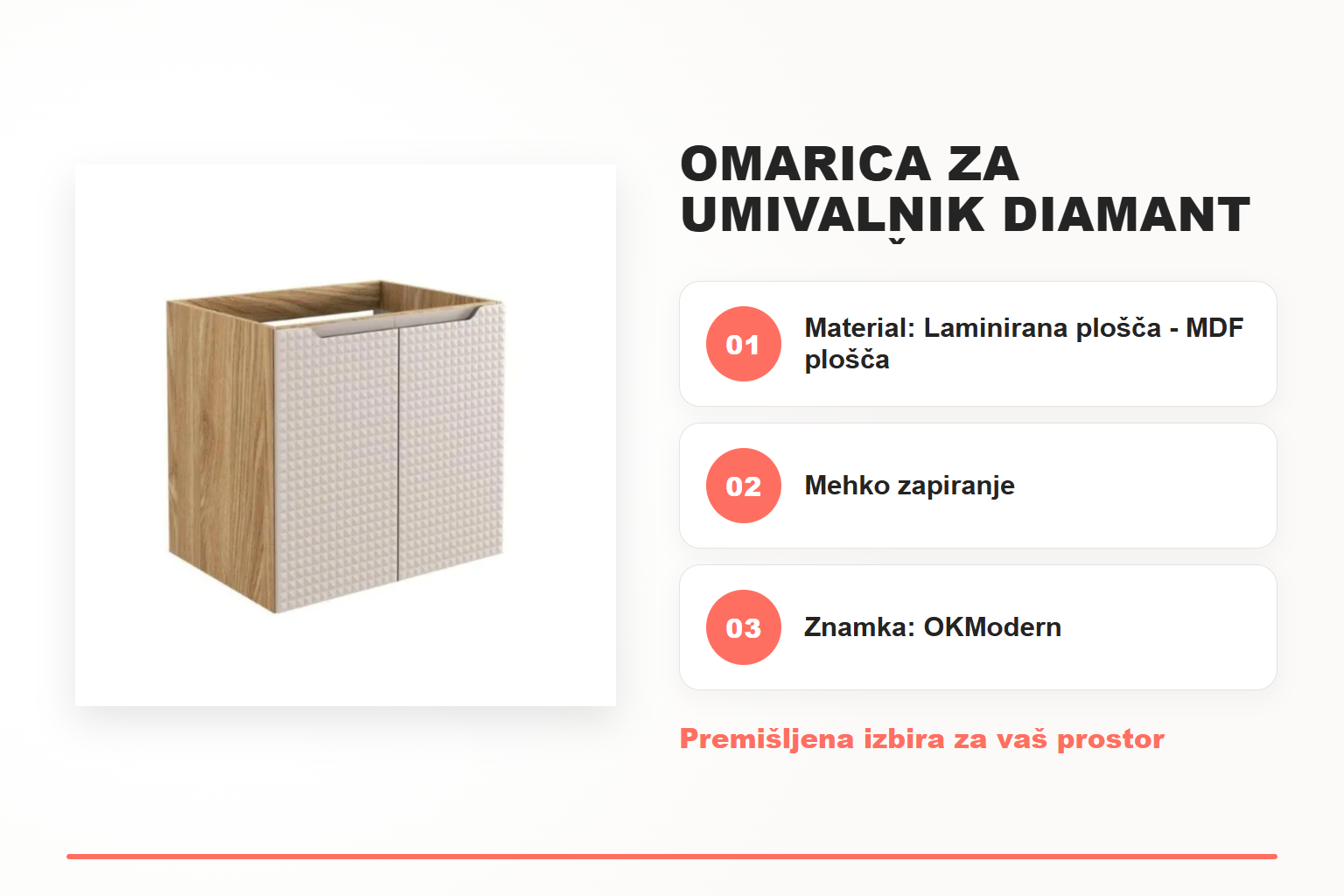 Omarica za umivalnik DIAMANT 2 60 bež – pregled ključnih lastnosti