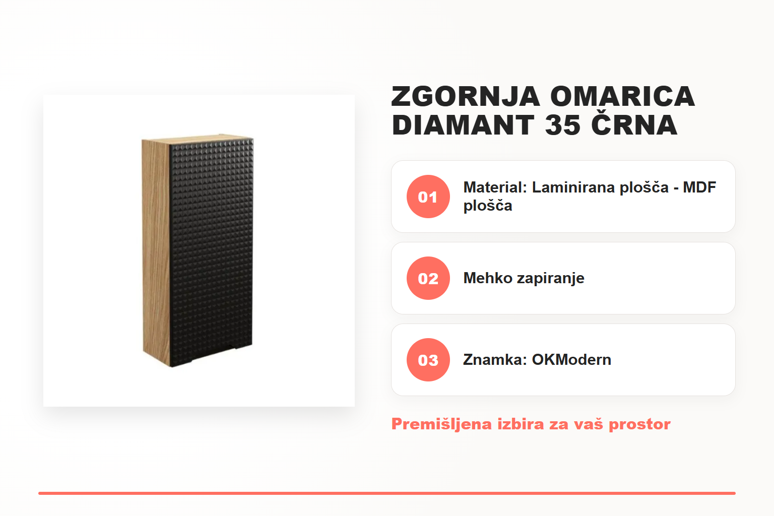 Zgornja omarica DIAMANT 35 črna – pregled ključnih lastnosti