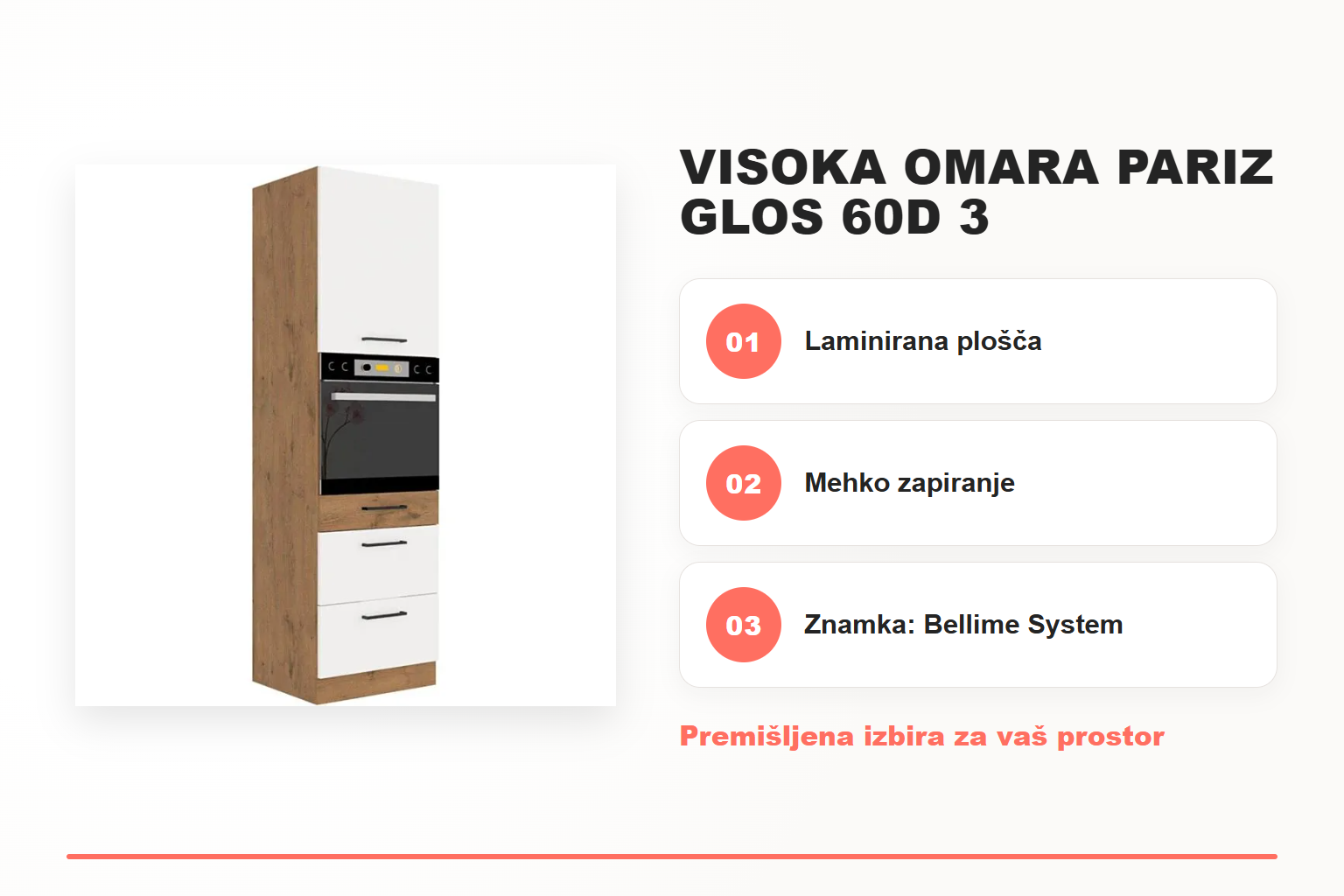 Visoka omara PARIZ GLOS 60D 3 – pregled ključnih lastnosti