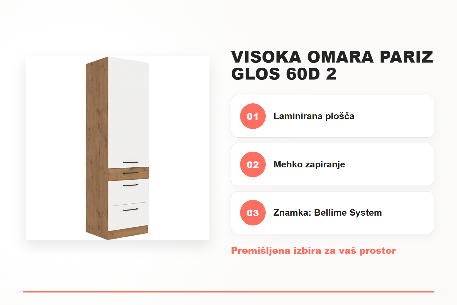 Visoka omara PARIZ GLOS 60D 2 – pregled ključnih lastnosti