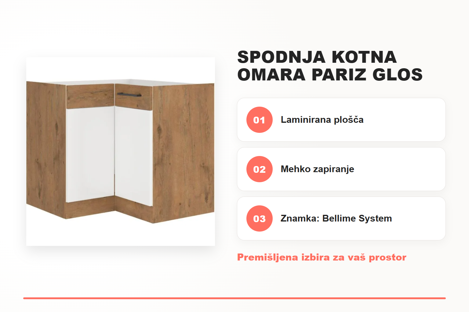 Spodnja kotna omara PARIZ GLOS 90 x 90D – pregled ključnih lastnosti