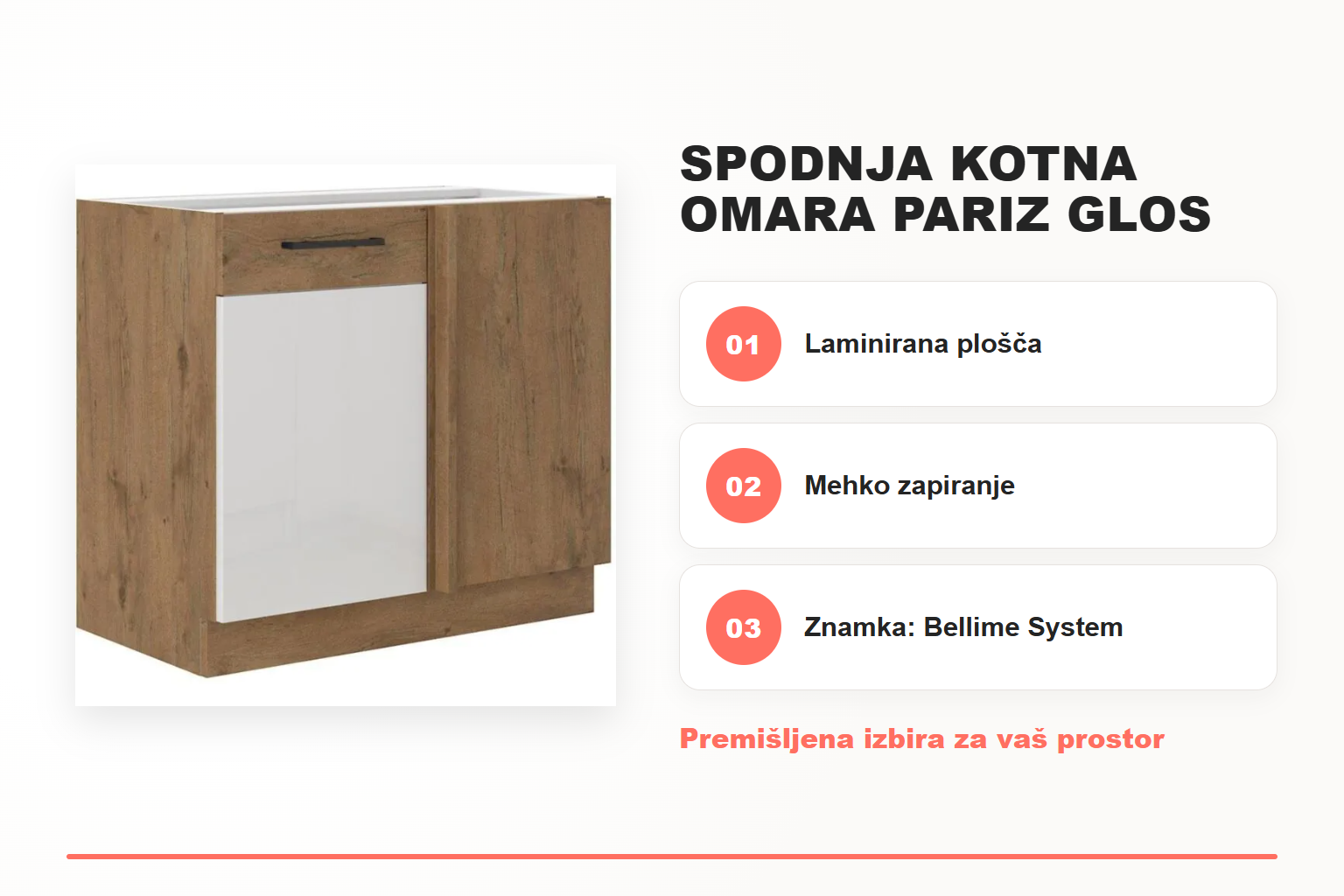 Spodnja kotna omara PARIZ GLOS 105D – pregled ključnih lastnosti