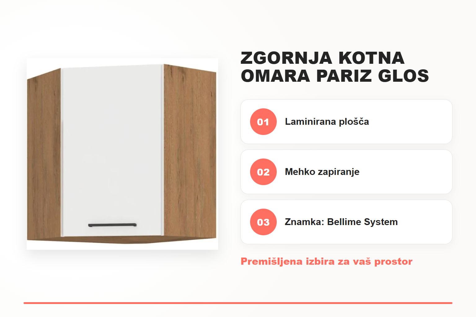 Zgornja kotna omara PARIZ GLOS 60 x 60G – pregled ključnih lastnosti