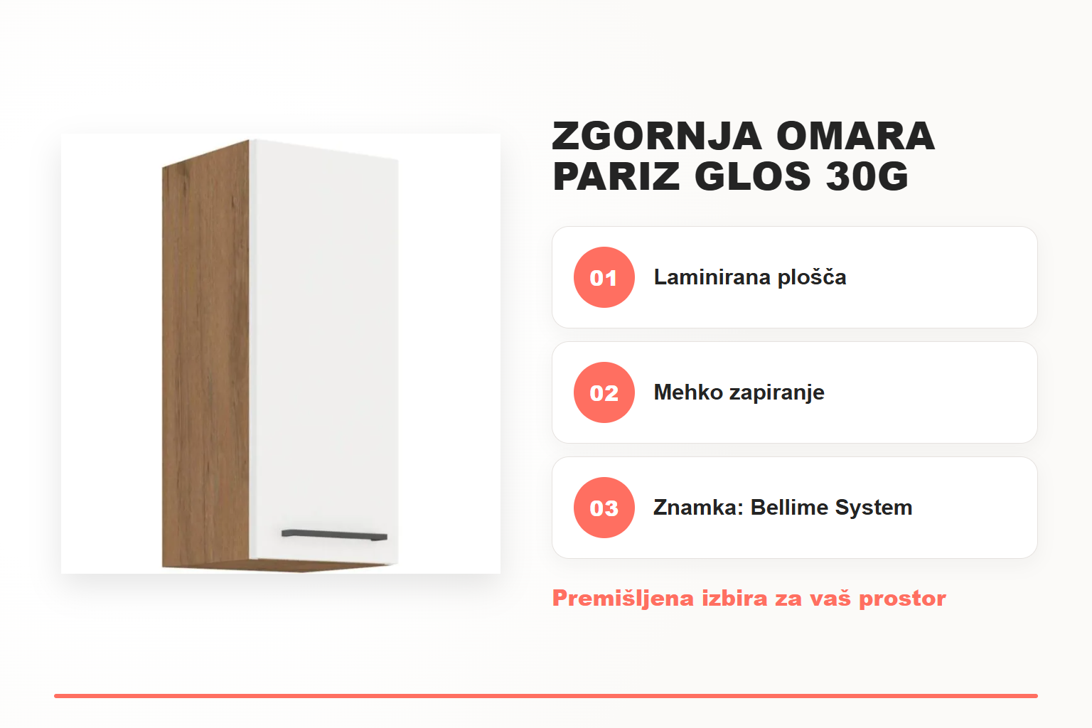 Zgornja omara PARIZ GLOS 30G – pregled ključnih lastnosti