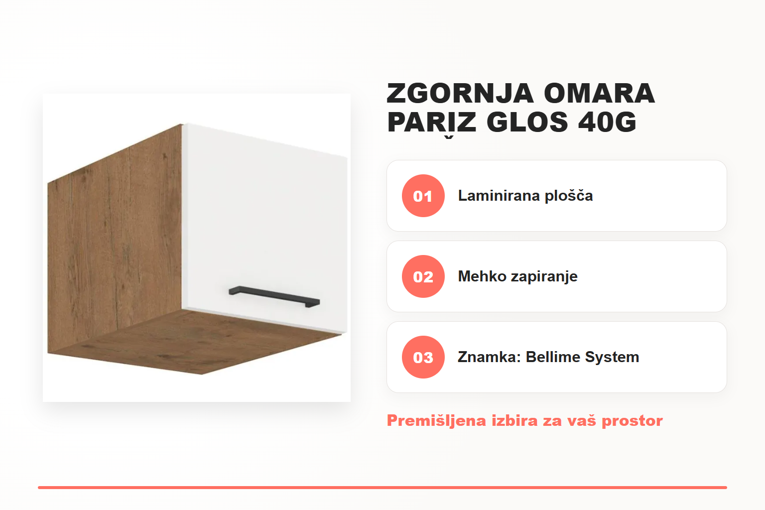 Zgornja omara PARIZ GLOS 40G dvižna – pregled ključnih lastnosti