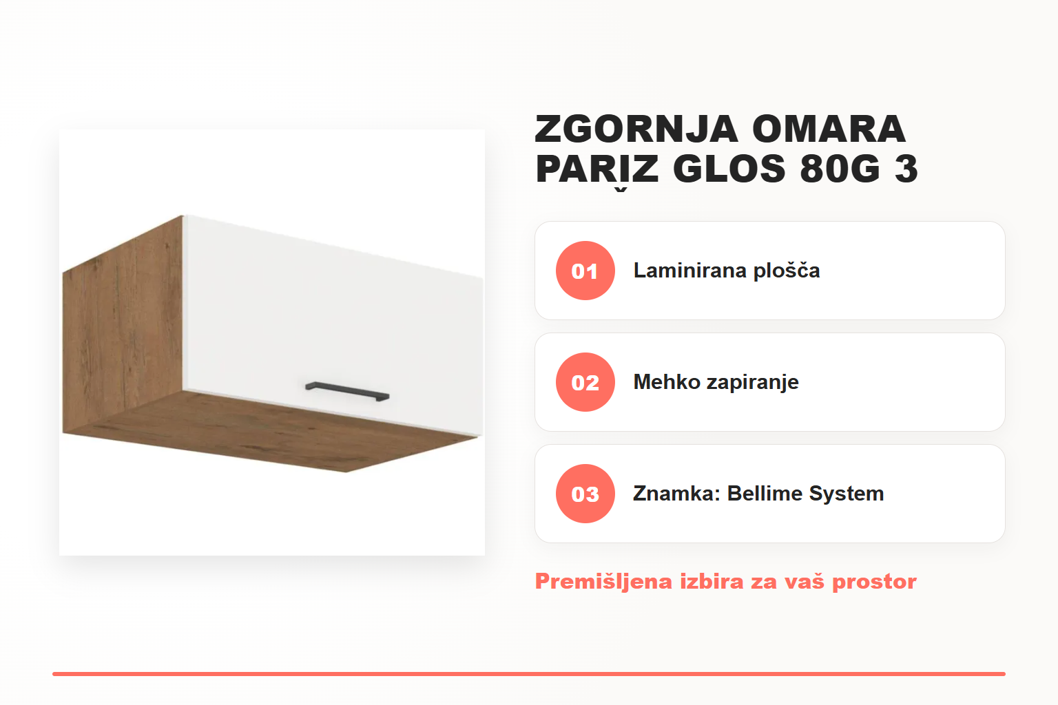 Zgornja omara PARIZ GLOS 80G 3 dvižna – pregled ključnih lastnosti