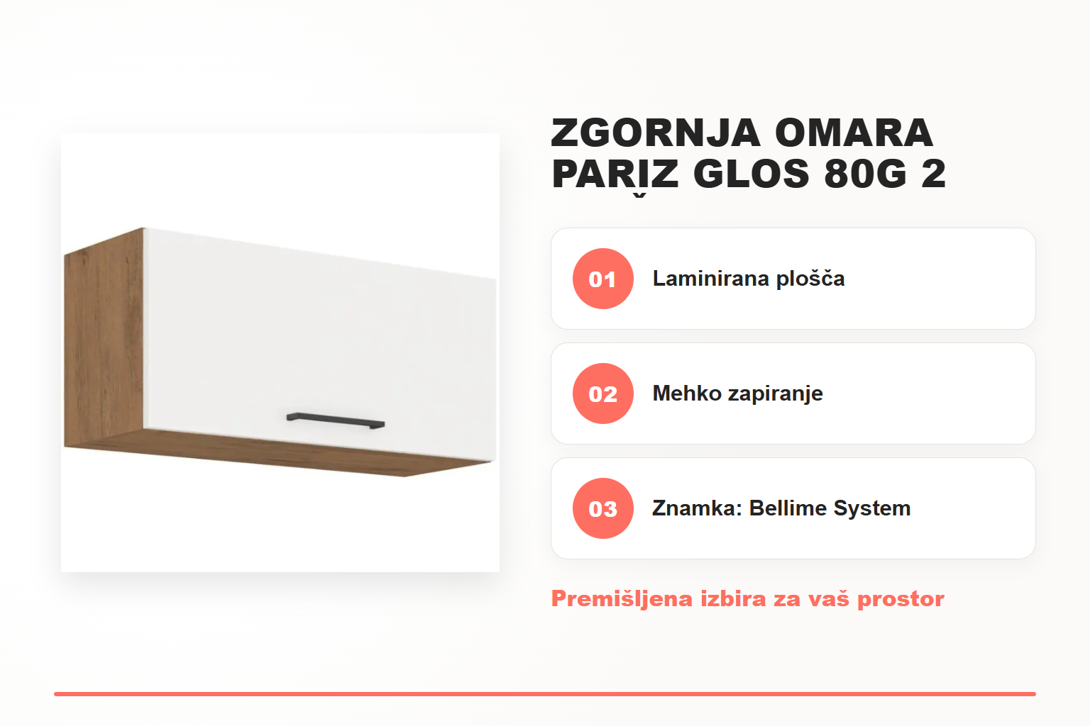 Zgornja omara PARIZ GLOS 80G 2 dvižna – pregled ključnih lastnosti