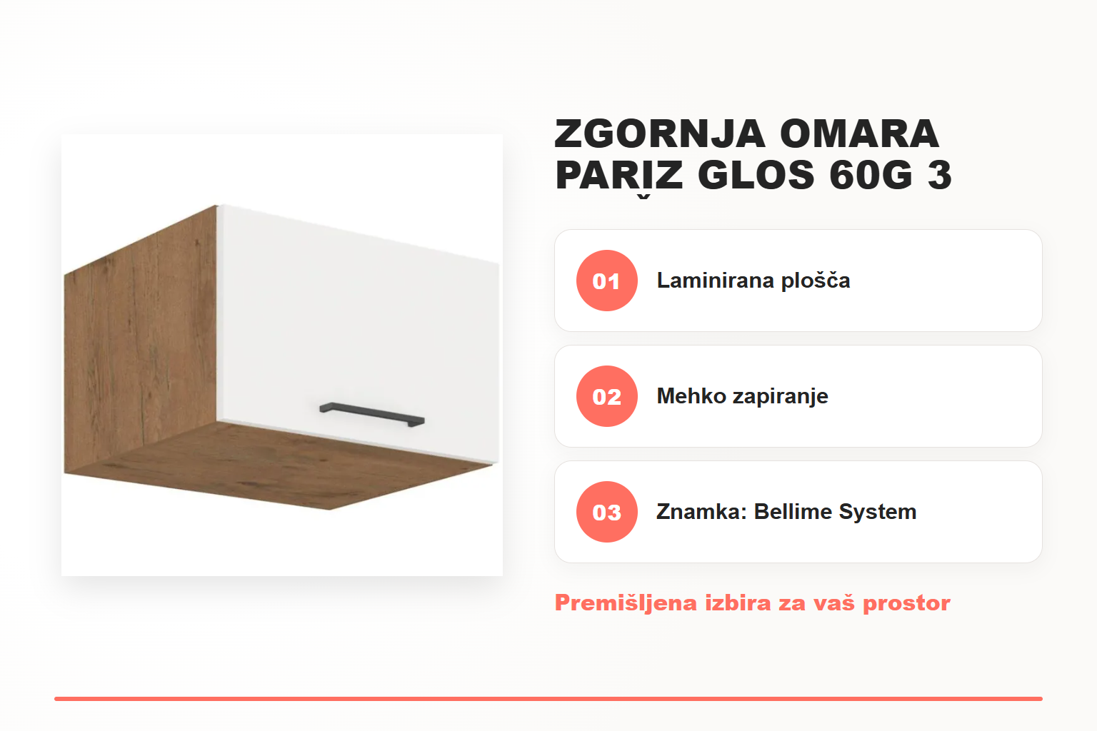 Zgornja omara PARIZ GLOS 60G 3 dvižna – pregled ključnih lastnosti