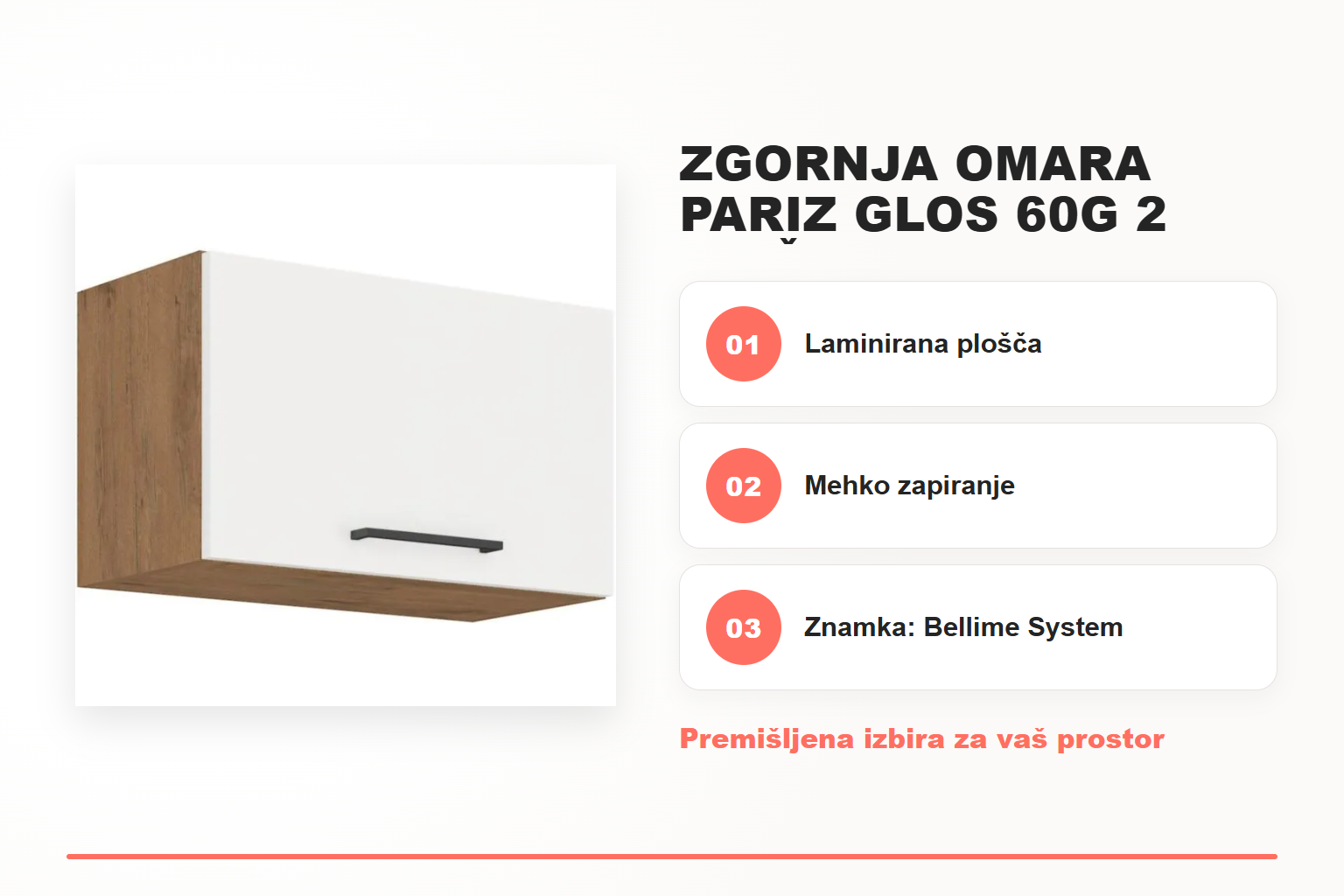 Zgornja omara PARIZ GLOS 60G 2 dvižna – pregled ključnih lastnosti