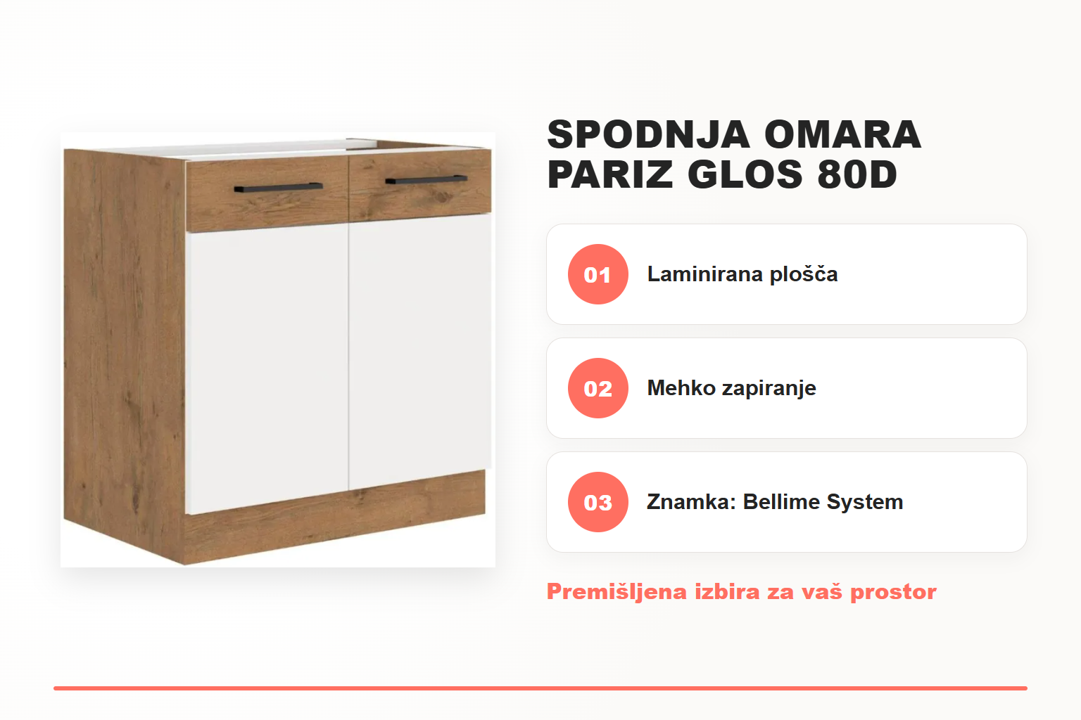 Spodnja omara PARIZ GLOS 80D – pregled ključnih lastnosti