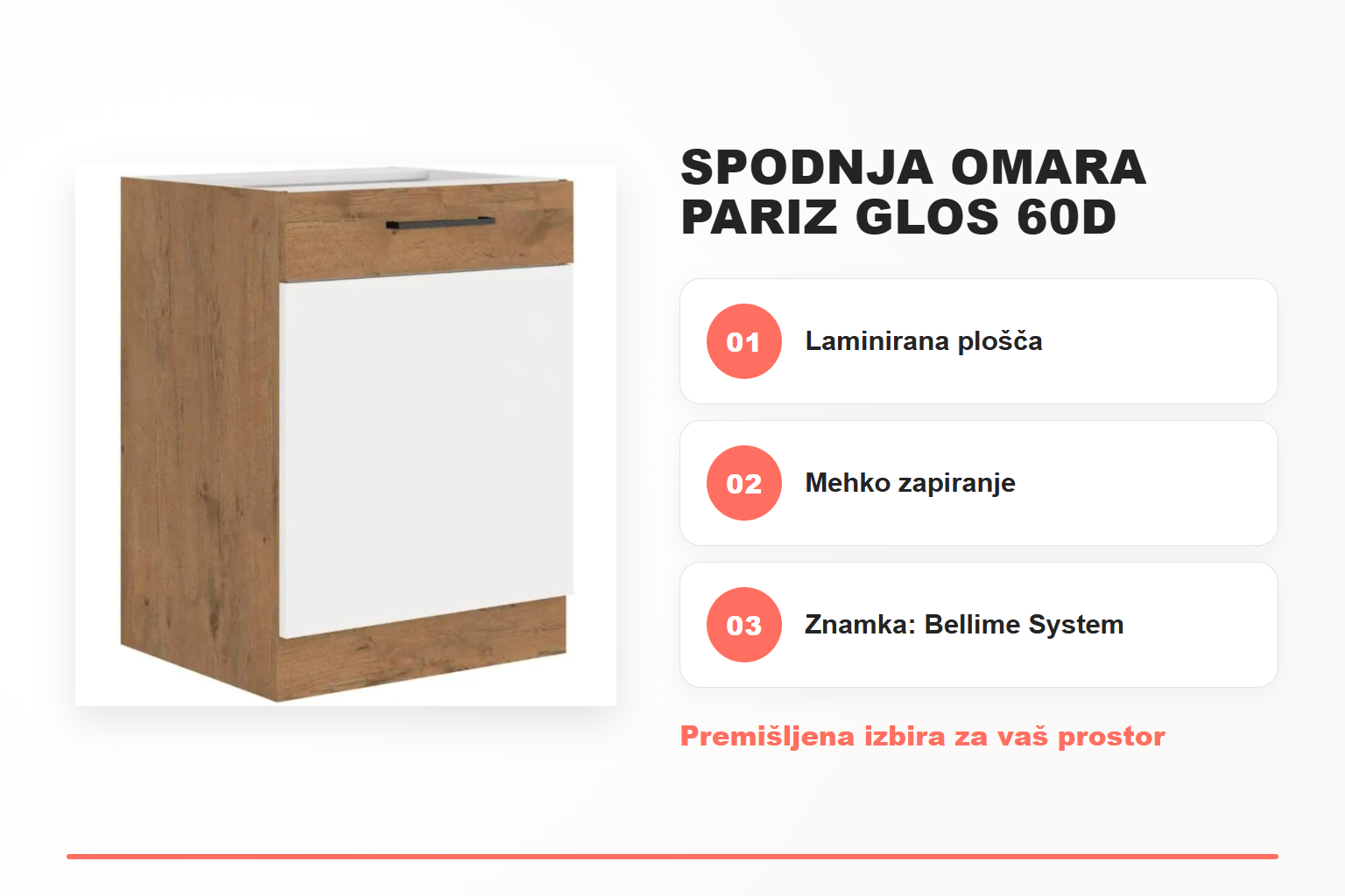 Spodnja omara PARIZ GLOS 60D – pregled ključnih lastnosti