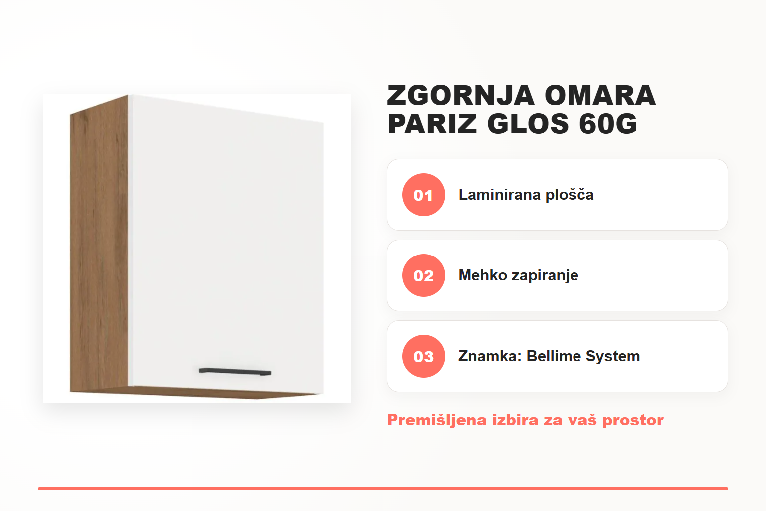 Zgornja omara PARIZ GLOS 60G – pregled ključnih lastnosti