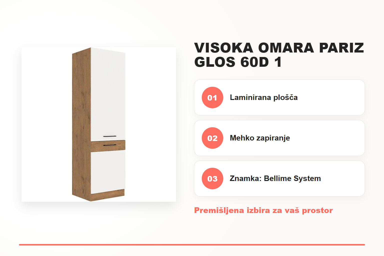 Visoka omara PARIZ GLOS 60D 1 – pregled ključnih lastnosti