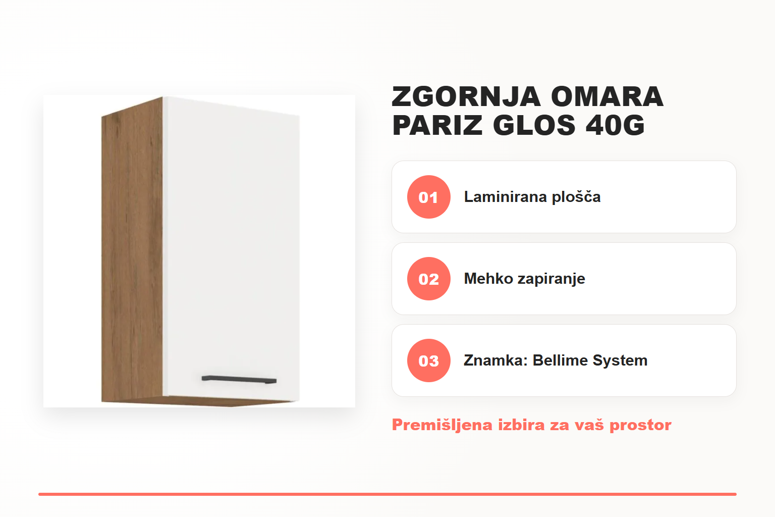 Zgornja omara PARIZ GLOS 40G – pregled ključnih lastnosti