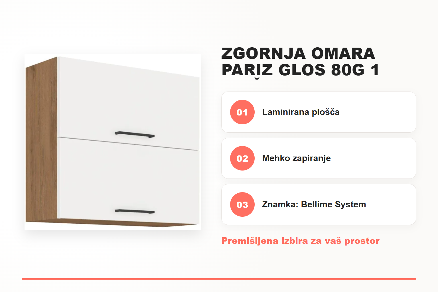 Zgornja omara PARIZ GLOS 80G 1 dvižna – pregled ključnih lastnosti