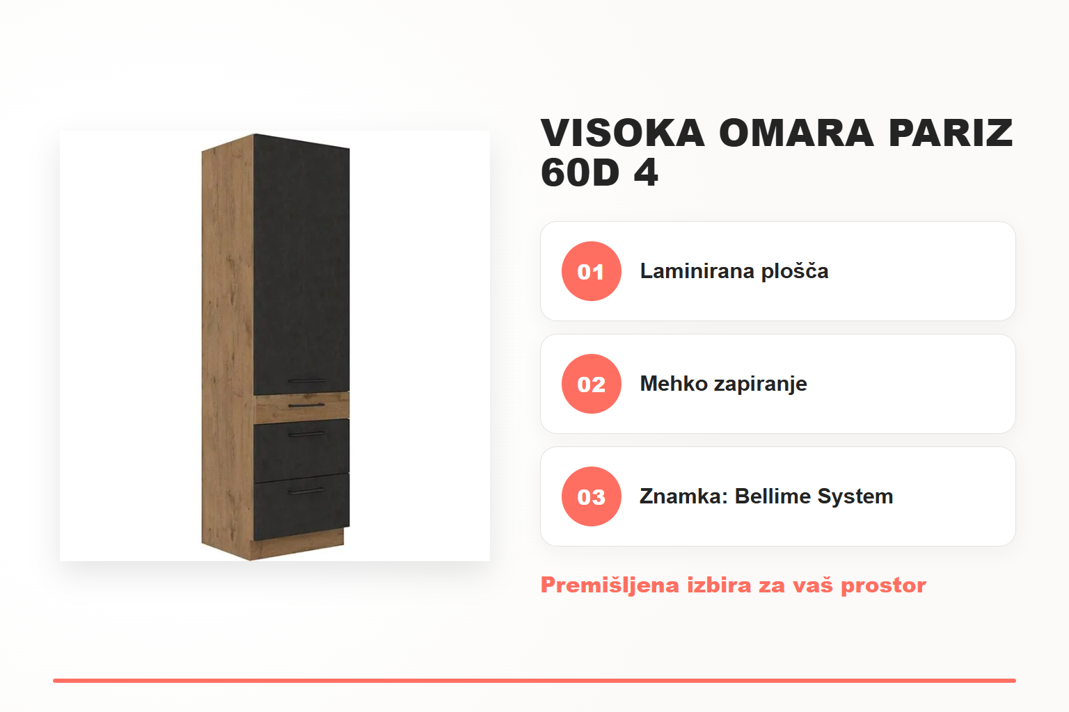 Visoka omara PARIZ 60D 4 – pregled ključnih lastnosti