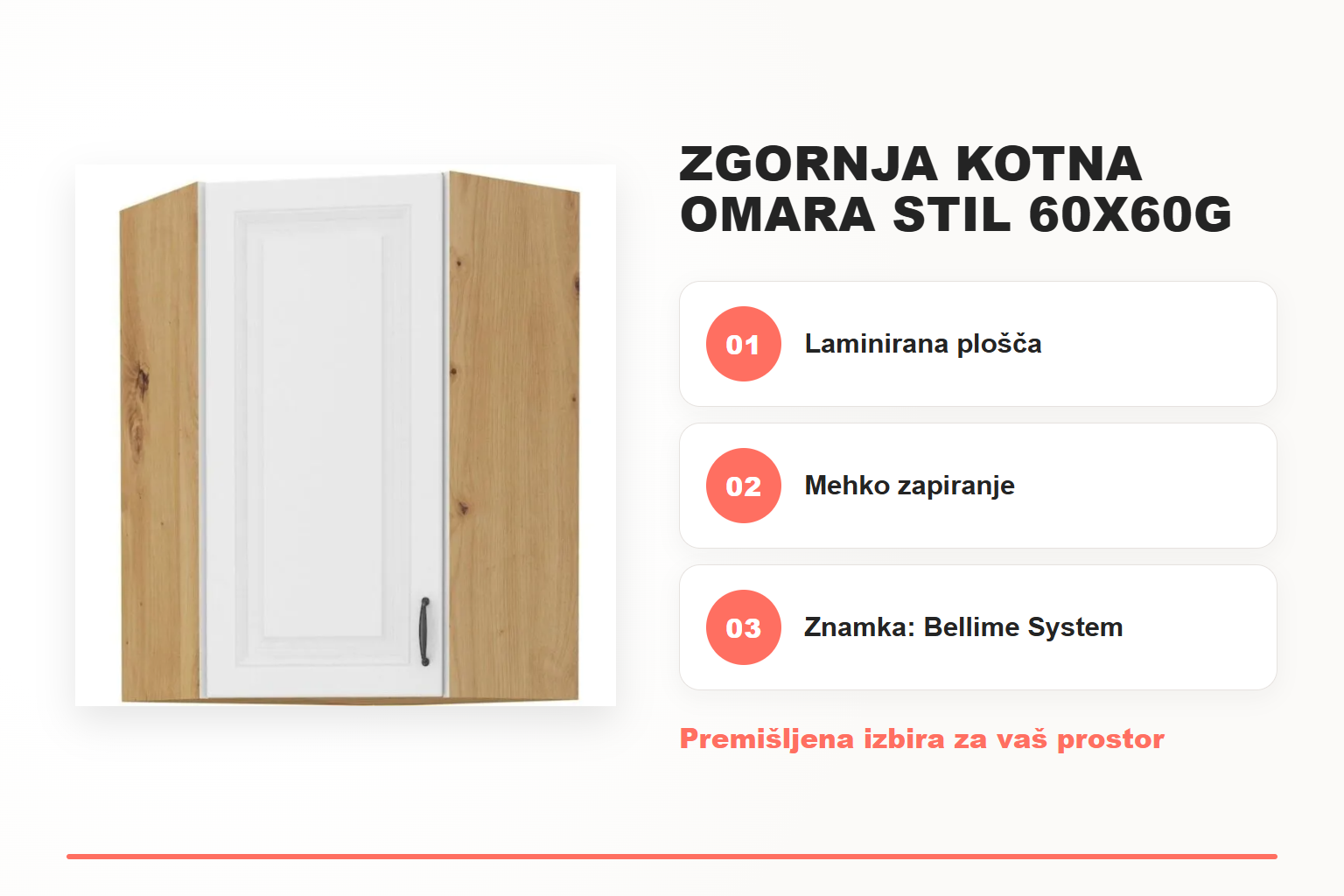 Zgornja kotna omara STIL 60x60G 2 – pregled ključnih lastnosti
