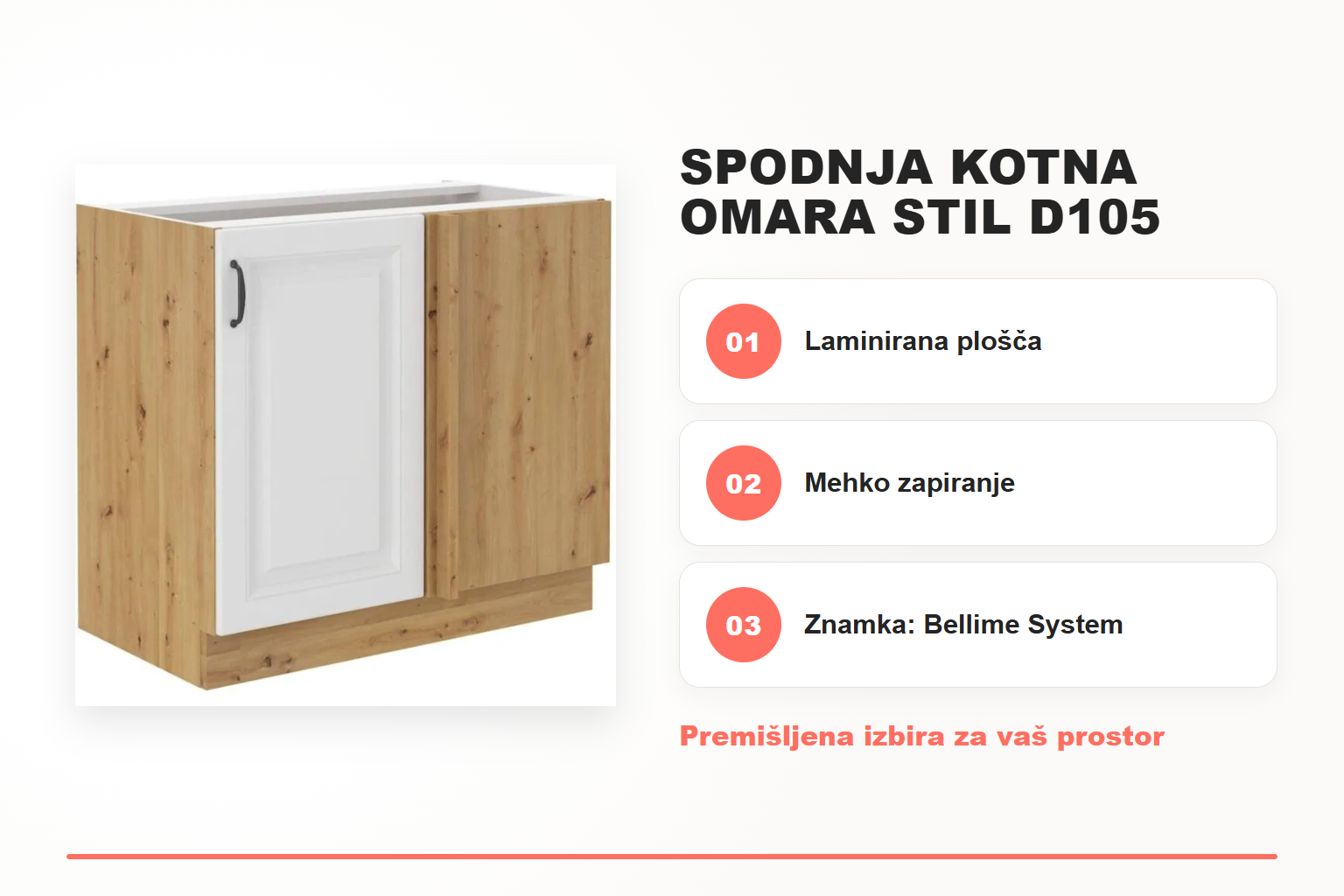 Spodnja kotna omara STIL D105 – pregled ključnih lastnosti