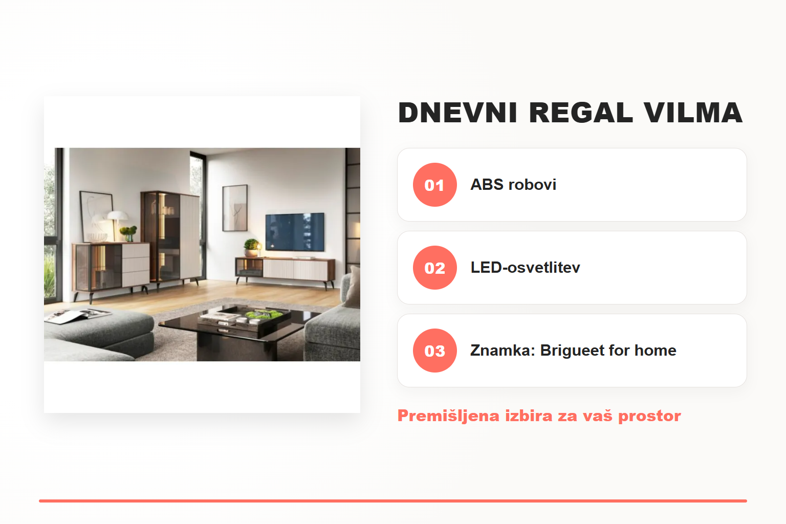 Dnevni regal VILMA – pregled ključnih lastnosti