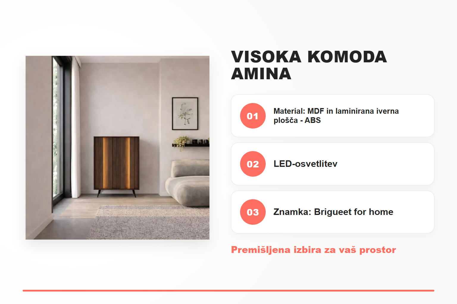 Visoka komoda AMINA – pregled ključnih lastnosti