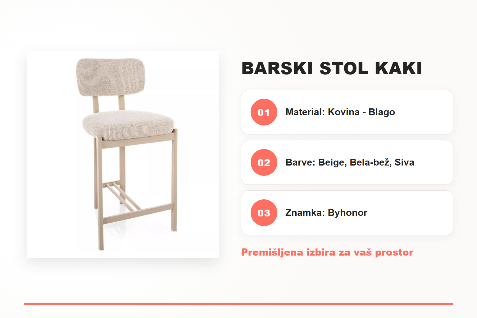 Barski stol KAKI – pregled ključnih lastnosti
