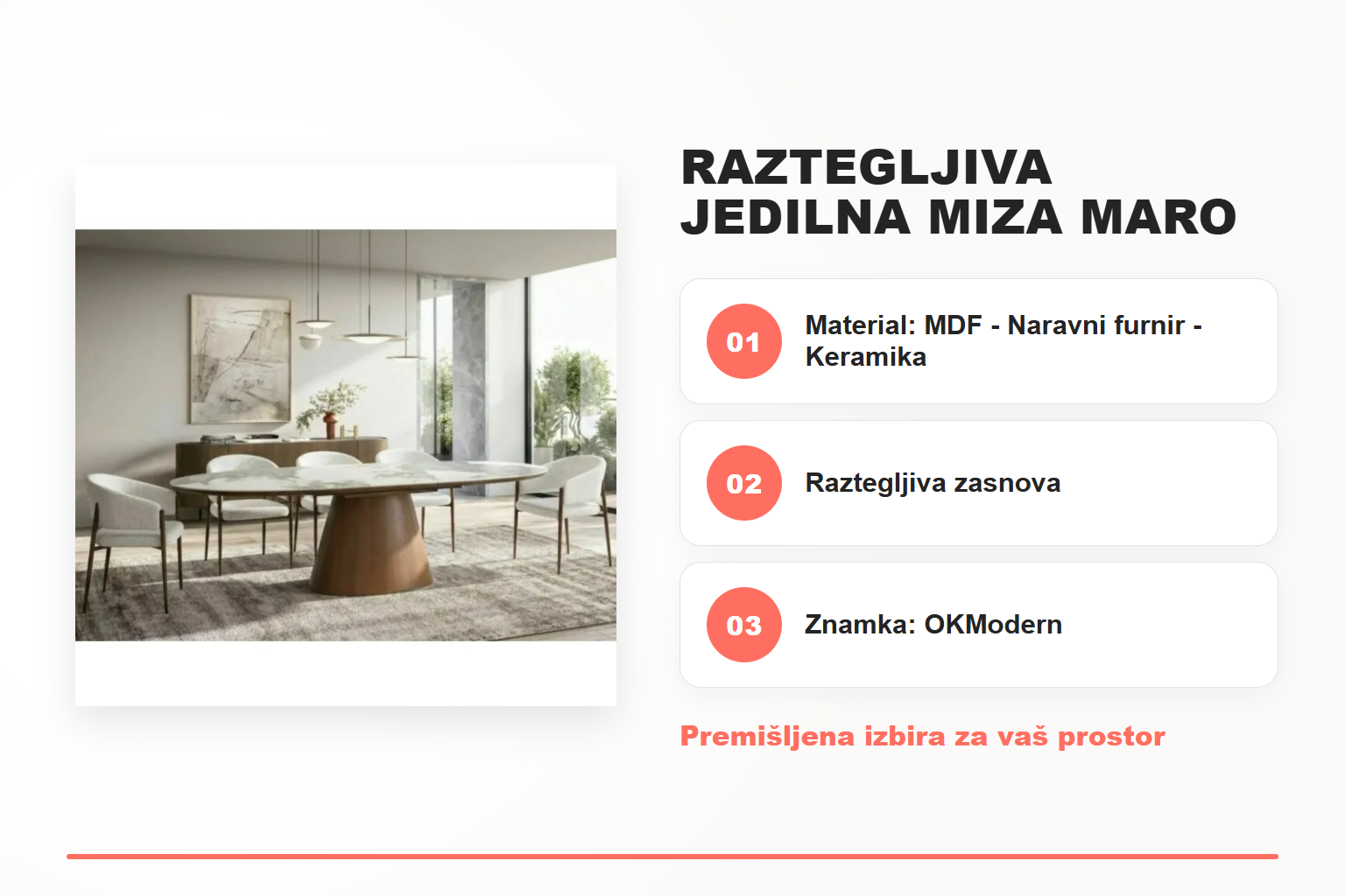 Raztegljiva jedilna miza MARO – pregled ključnih lastnosti