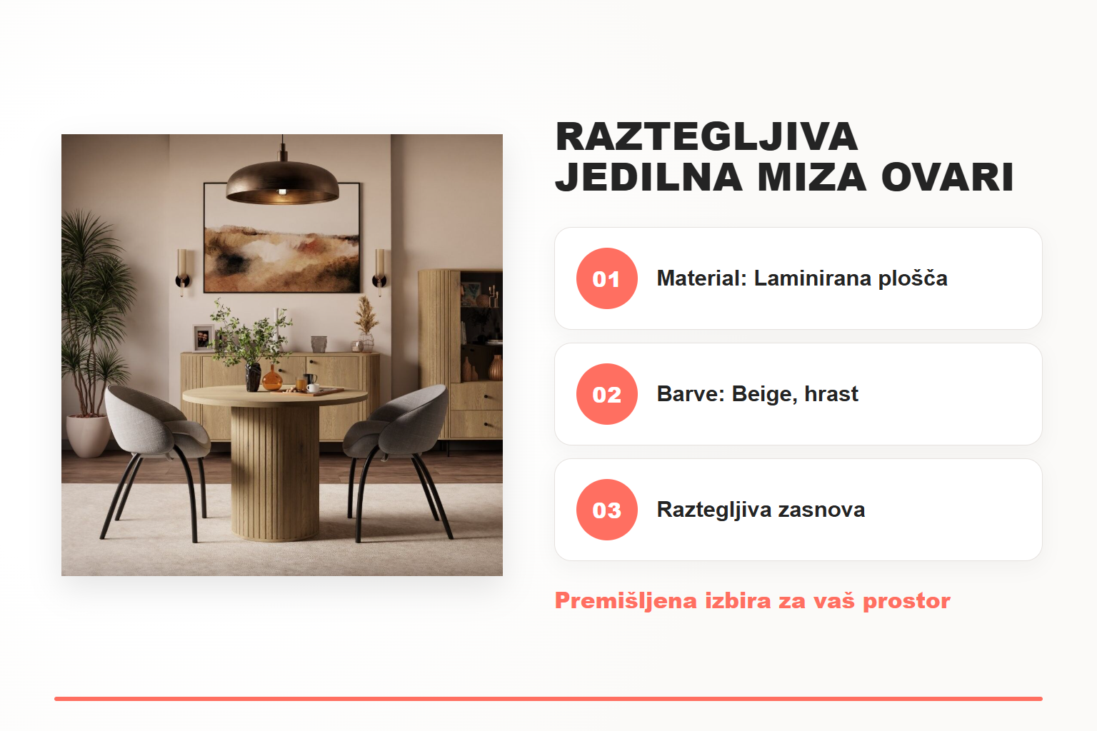 Raztegljiva jedilna miza OVARI – pregled ključnih lastnosti