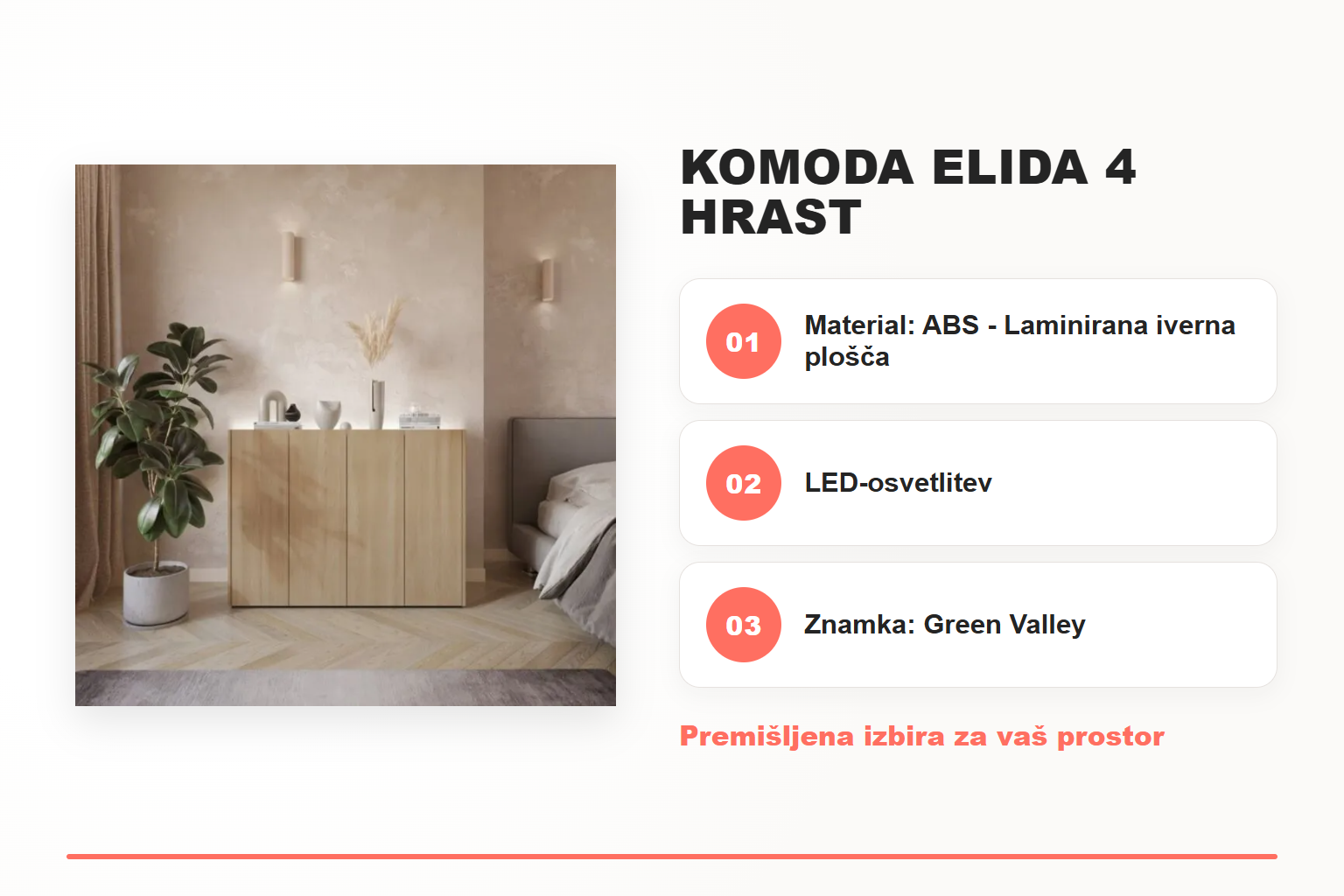 Komoda ELIDA 4 hrast – pregled ključnih lastnosti