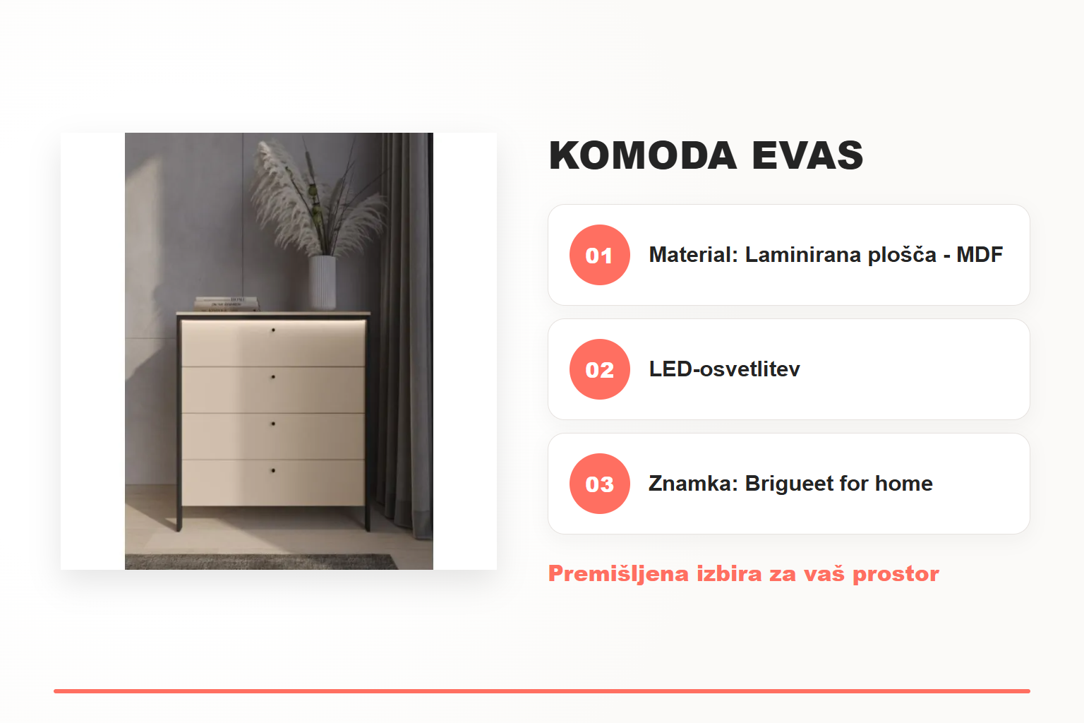 Komoda EVAS – pregled ključnih lastnosti