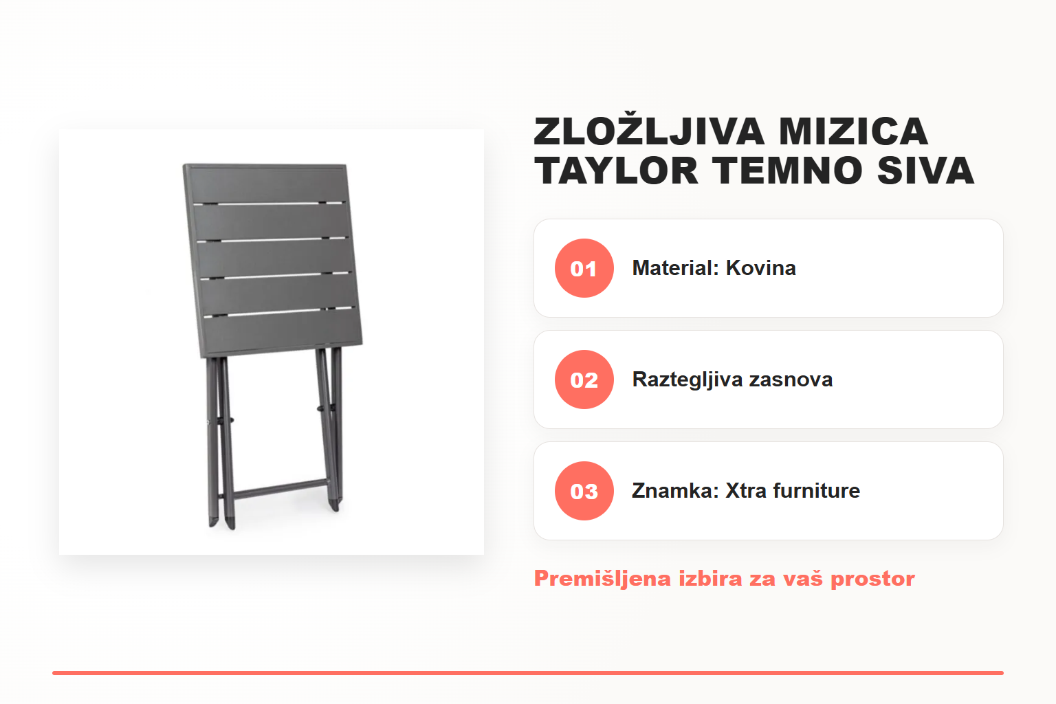 Zložljiva mizica TAYLOR temno siva – pregled ključnih lastnosti