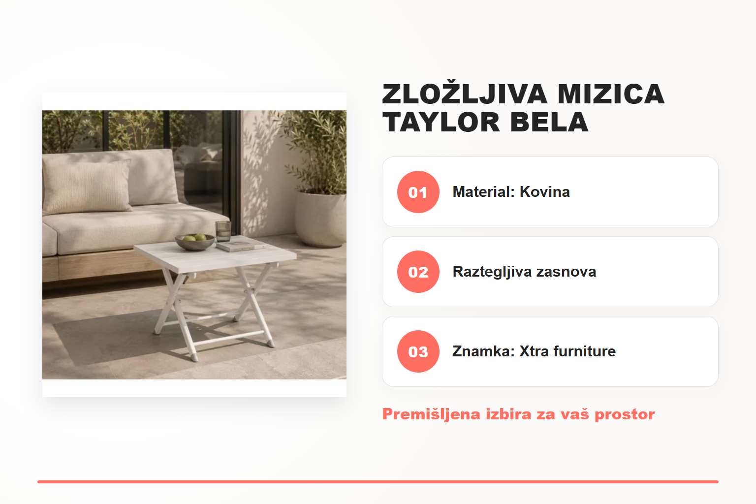 Zložljiva mizica TAYLOR bela – pregled ključnih lastnosti