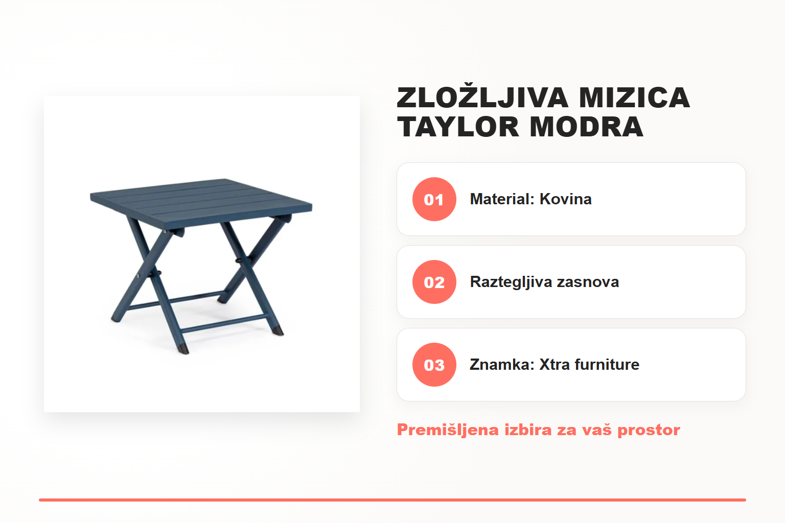 Zložljiva mizica TAYLOR modra – pregled ključnih lastnosti