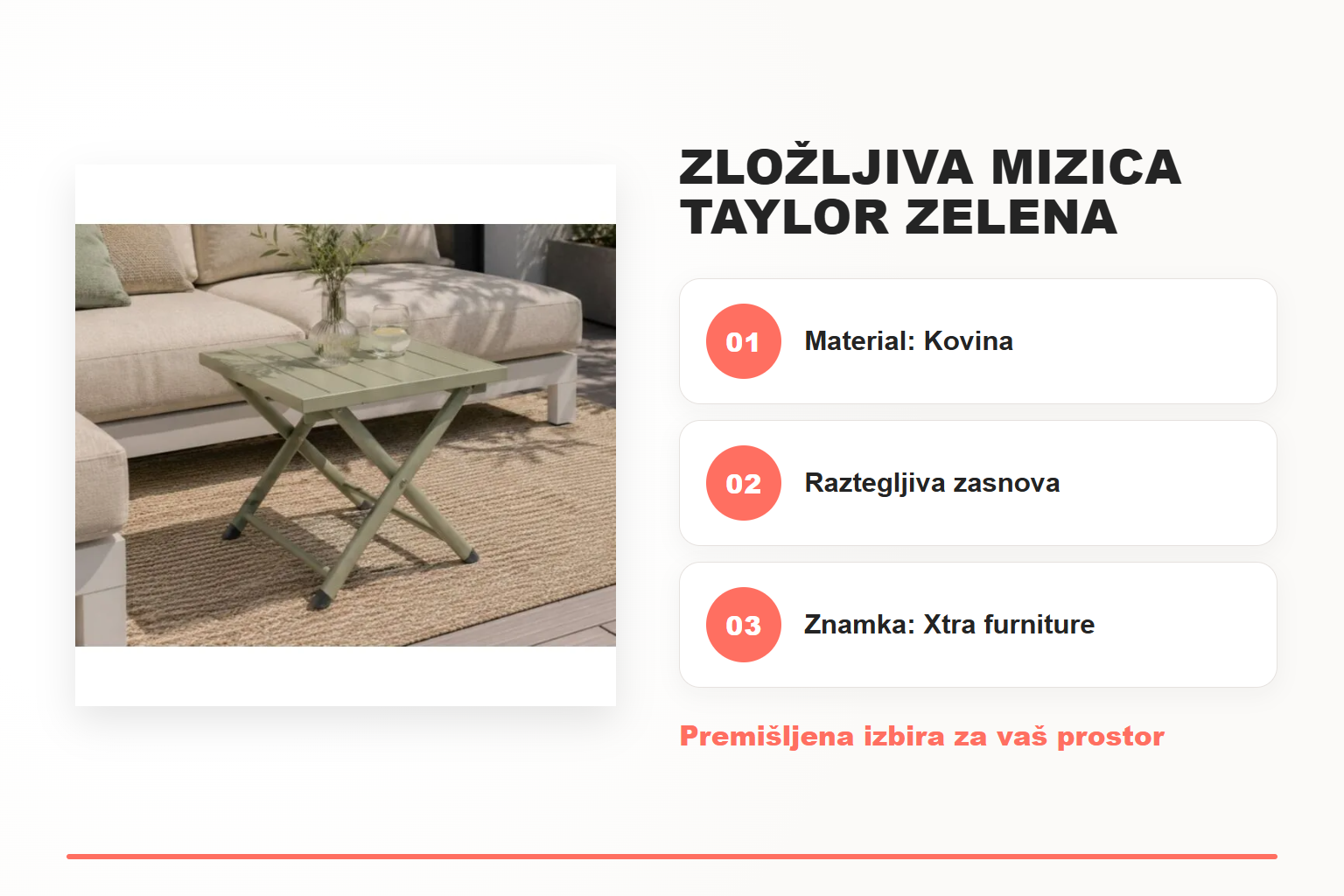 Zložljiva mizica TAYLOR zelena – pregled ključnih lastnosti
