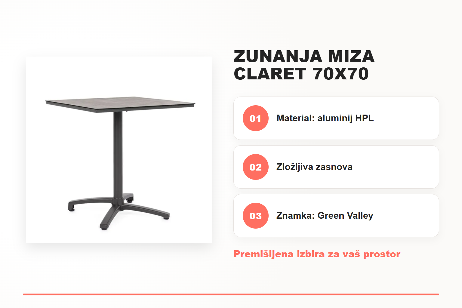 Zunanja miza CLARET 70X70 temna – pregled ključnih lastnosti