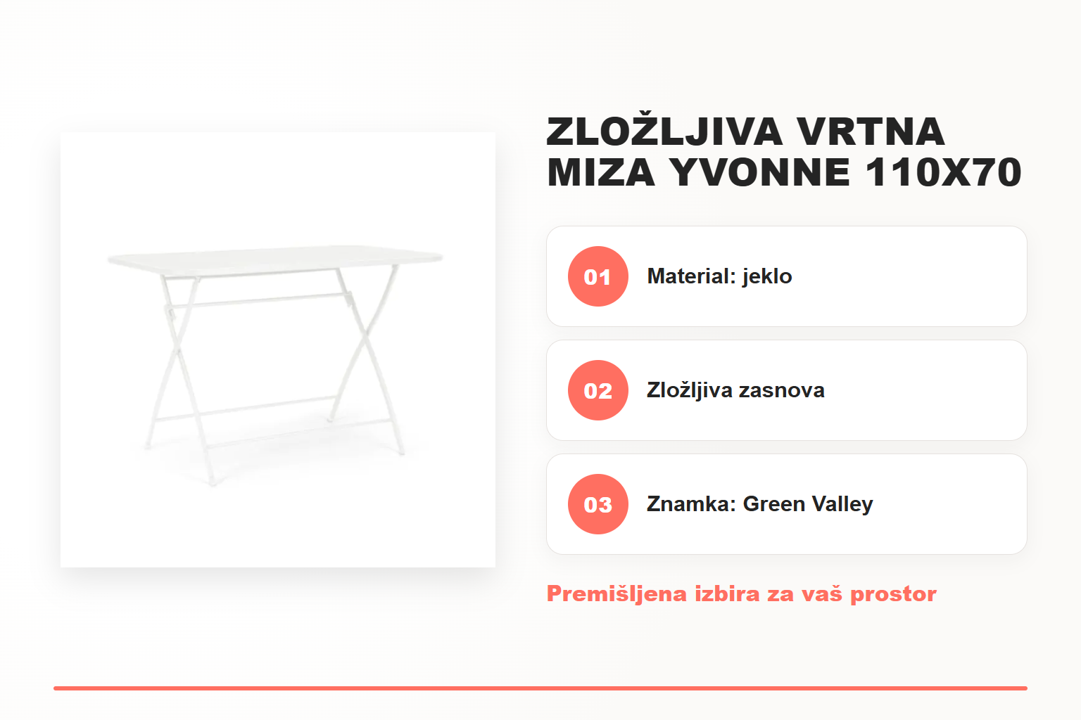 Zložljiva vrtna miza YVONNE 110X70 bela – pregled ključnih lastnosti