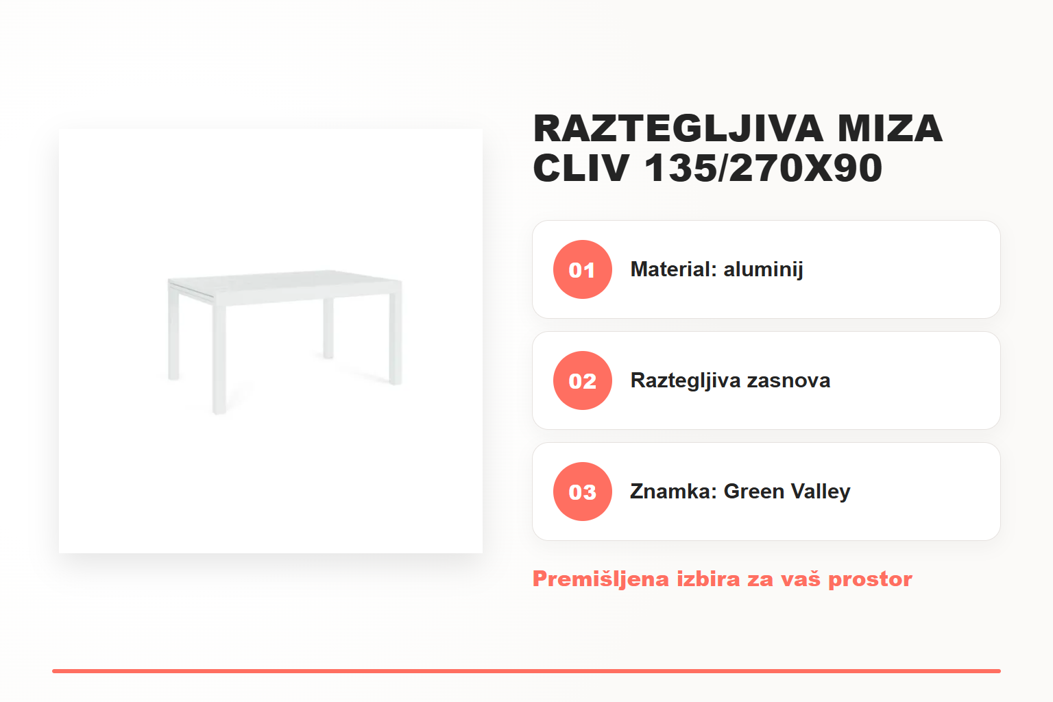 Raztegljiva miza CLIV 135/270X90 bela – pregled ključnih lastnosti