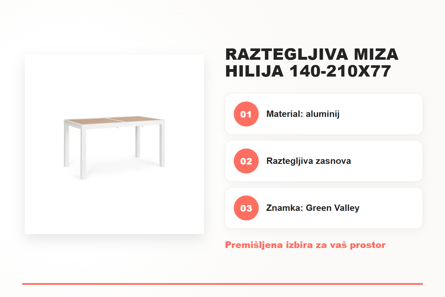 Raztegljiva miza HILIJA 140-210X77 bela – pregled ključnih lastnosti