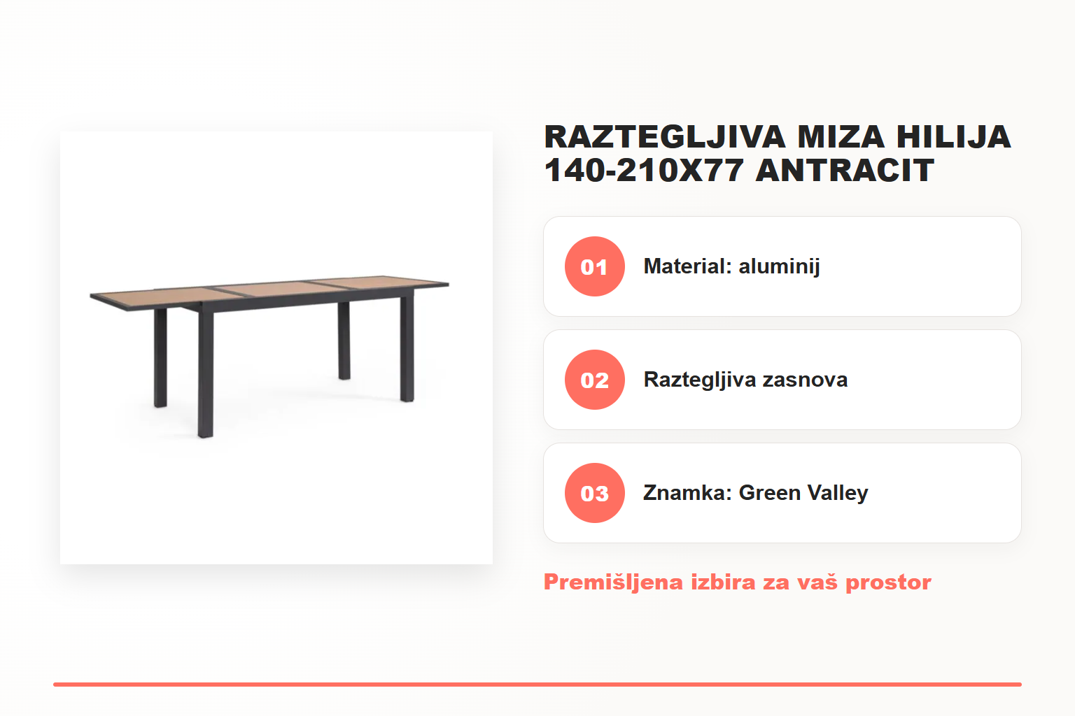 Raztegljiva miza HILIJA 140-210X77 antracit – pregled ključnih lastnosti