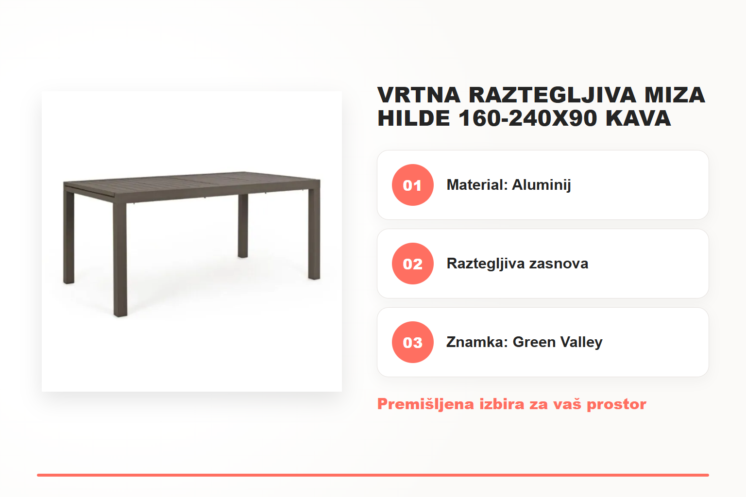 Vrtna raztegljiva miza HILDE 160-240X90 kava – pregled ključnih lastnosti