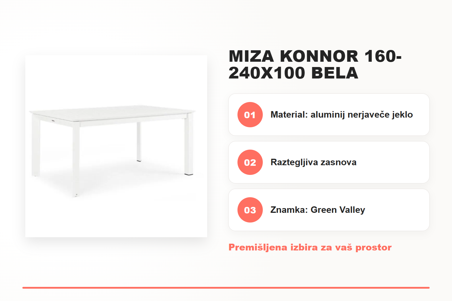 Miza KONNOR 160-240X100 bela – pregled ključnih lastnosti