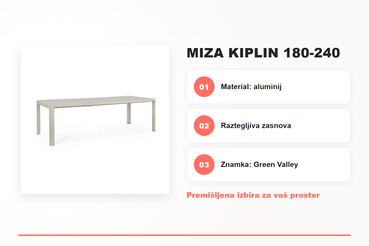 Miza KIPLIN 180-240 – pregled ključnih lastnosti