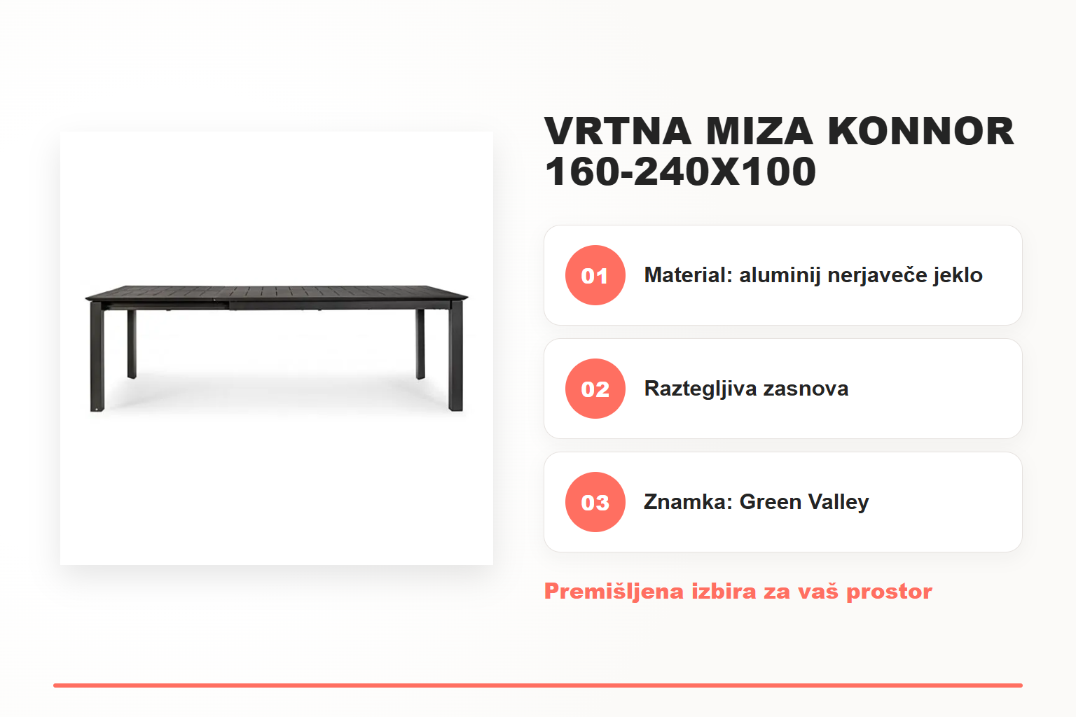 Vrtna miza KONNOR 160-240X100 antracit – pregled ključnih lastnosti