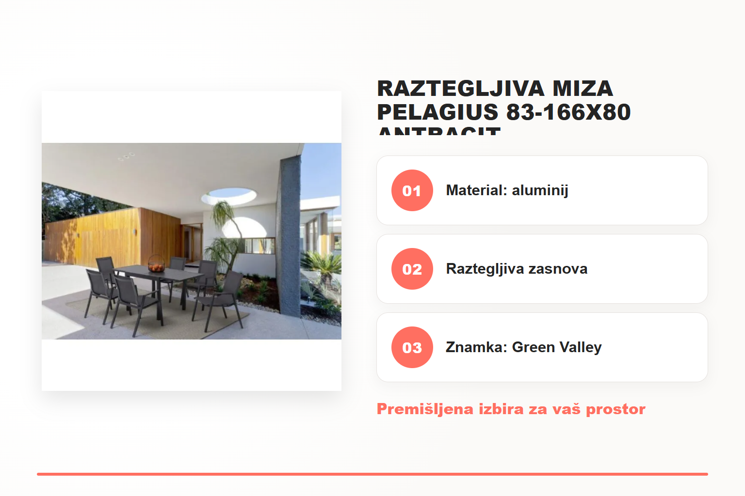 Raztegljiva miza PELAGIUS 83-166X80 antracit – pregled ključnih lastnosti