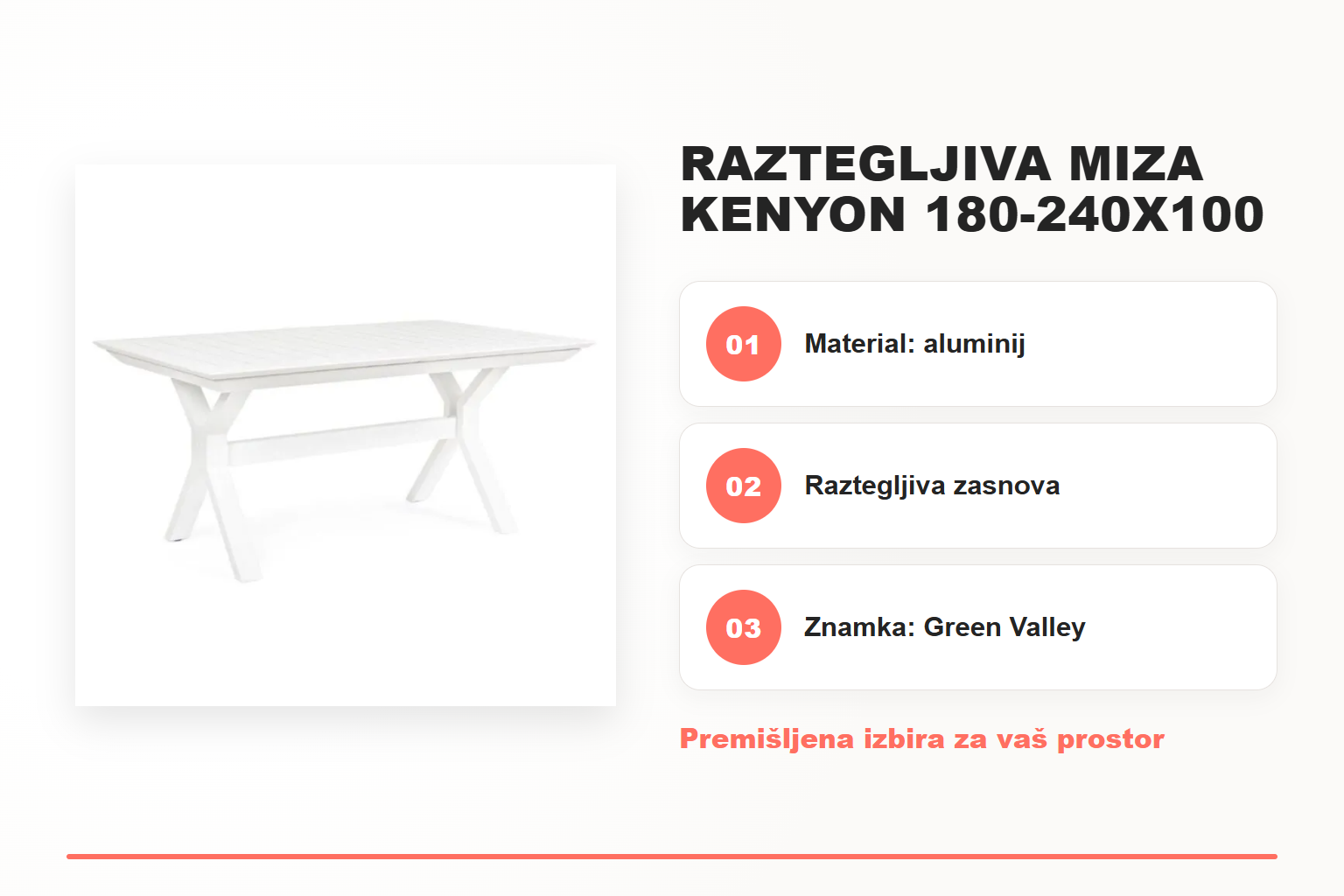 Raztegljiva miza KENYON 180-240X100 bela – pregled ključnih lastnosti