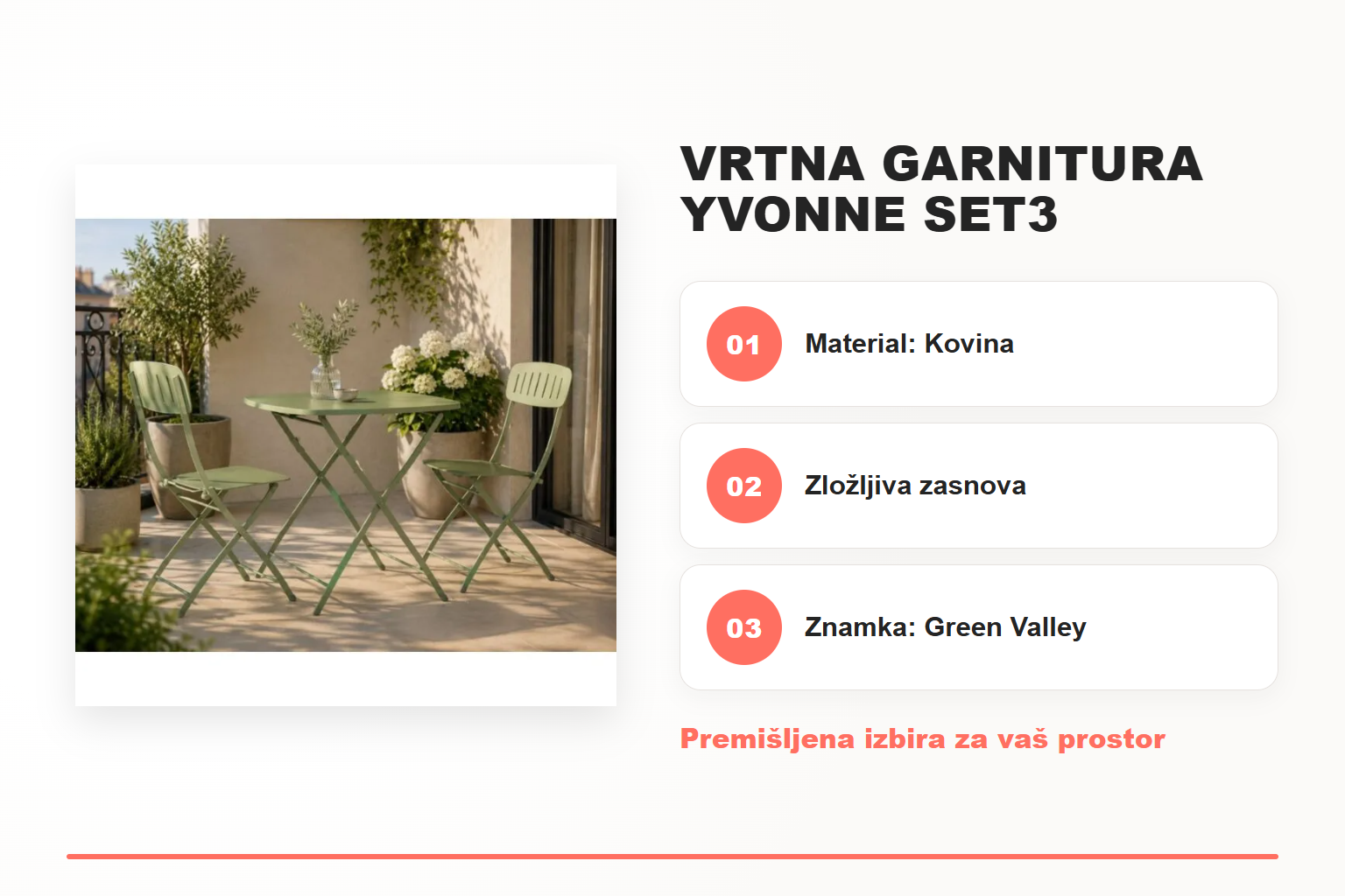 Vrtna garnitura YVONNE SET3 zelena – pregled ključnih lastnosti