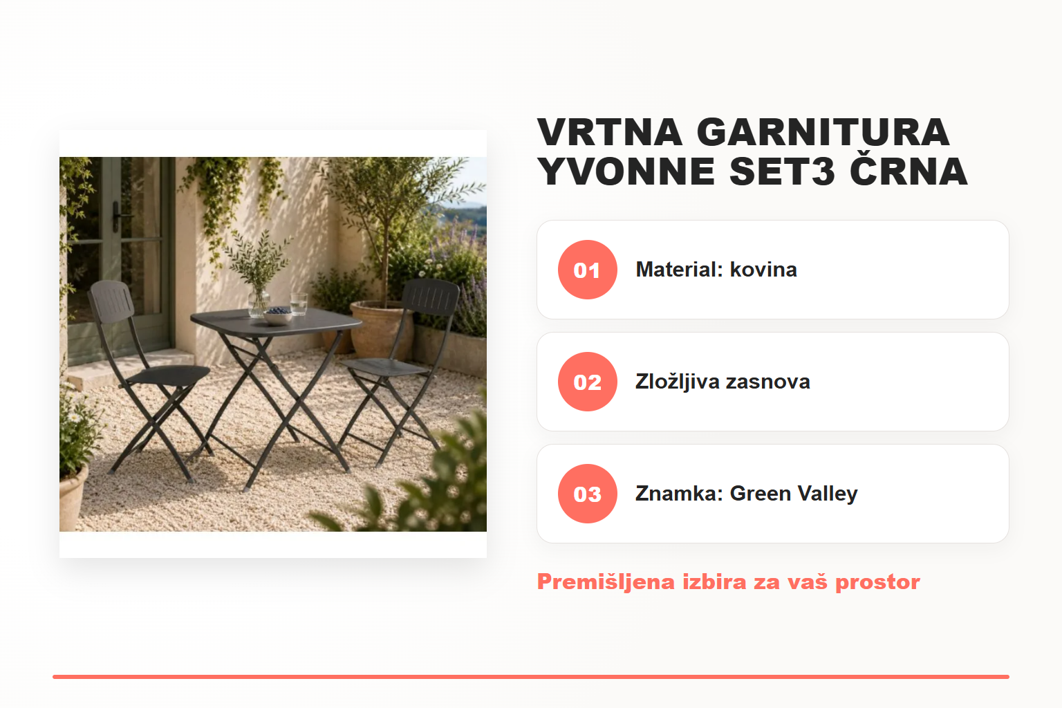 Vrtna garnitura YVONNE SET3 črna – pregled ključnih lastnosti
