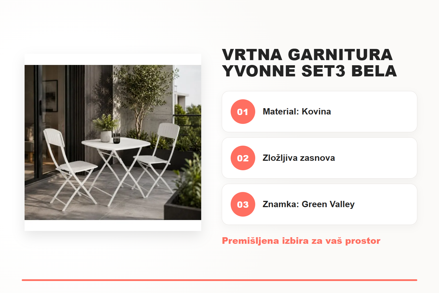 Vrtna garnitura YVONNE SET3 bela – pregled ključnih lastnosti